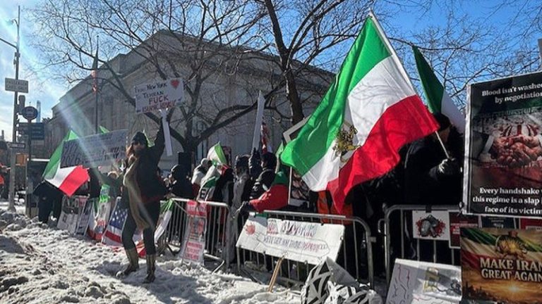 Hundreds rally outside Iranian UN ambassador’s Fifth Avenue residence calling for regime change